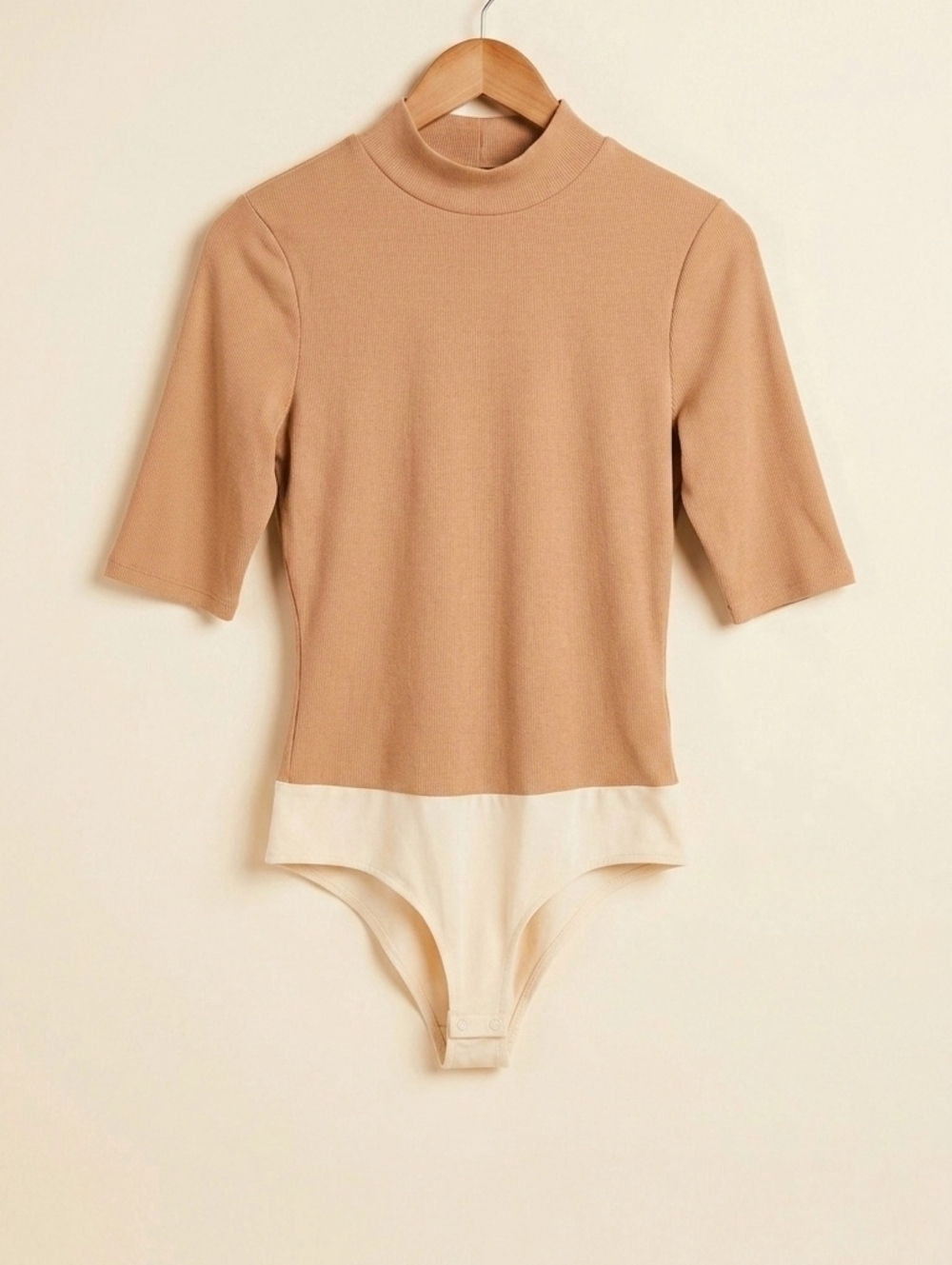 S'edge Mock-Neck 3/4 Sleeve Two-Tone Bodysuit